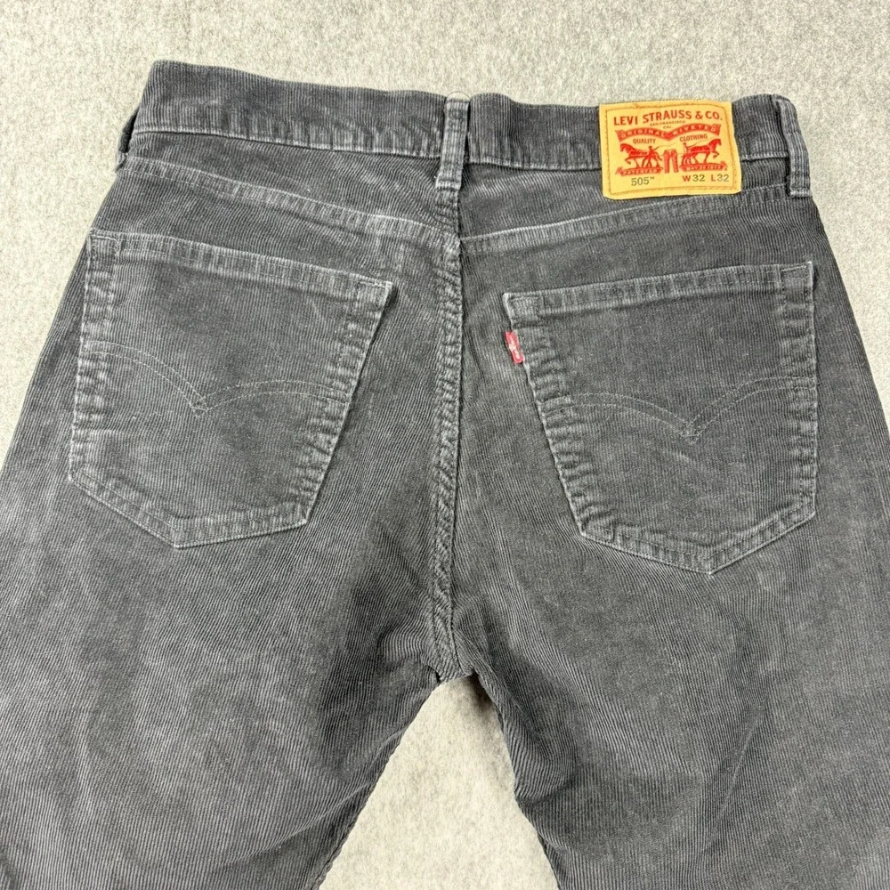 Levi's 505 Corduroy Pants‎ Mens 32x30 Black Straight Fit Casual Red Tab Stretch